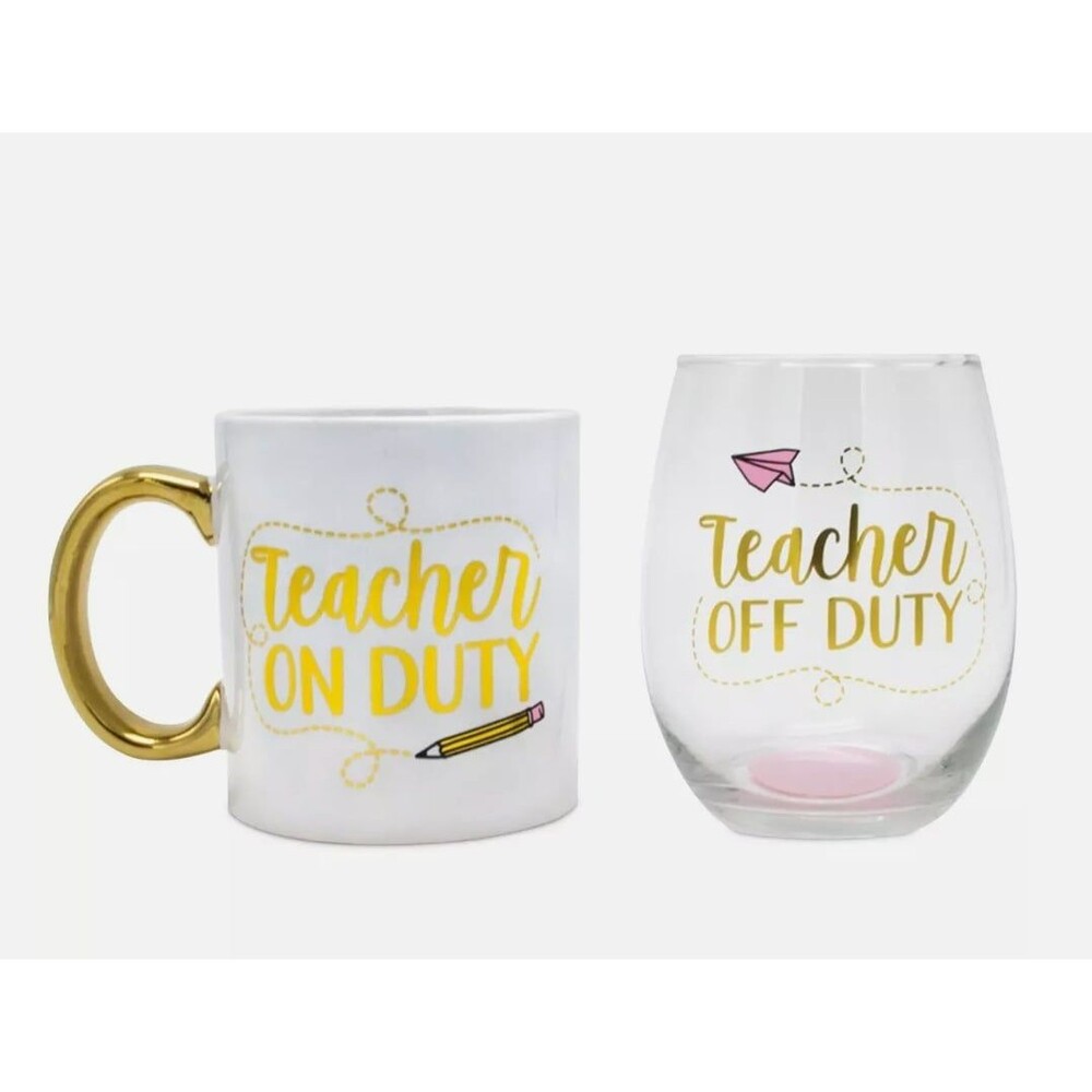 TMD Holdings Teacher On Duty - Off Duty 18oz Coffee Mug & 22oz. Wine Glass Set